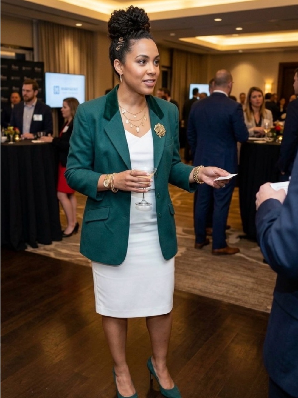 Vintage Casual Corner Emerald Green Tailored Blazer with Velvet Collar